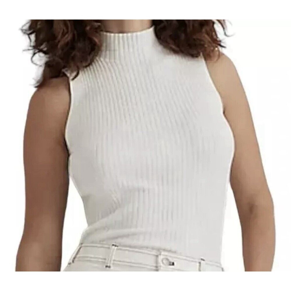 MADEWELL Pearson Mockneck Sweater Tank Fitted‎ Ribbed Ivory XXS NWT